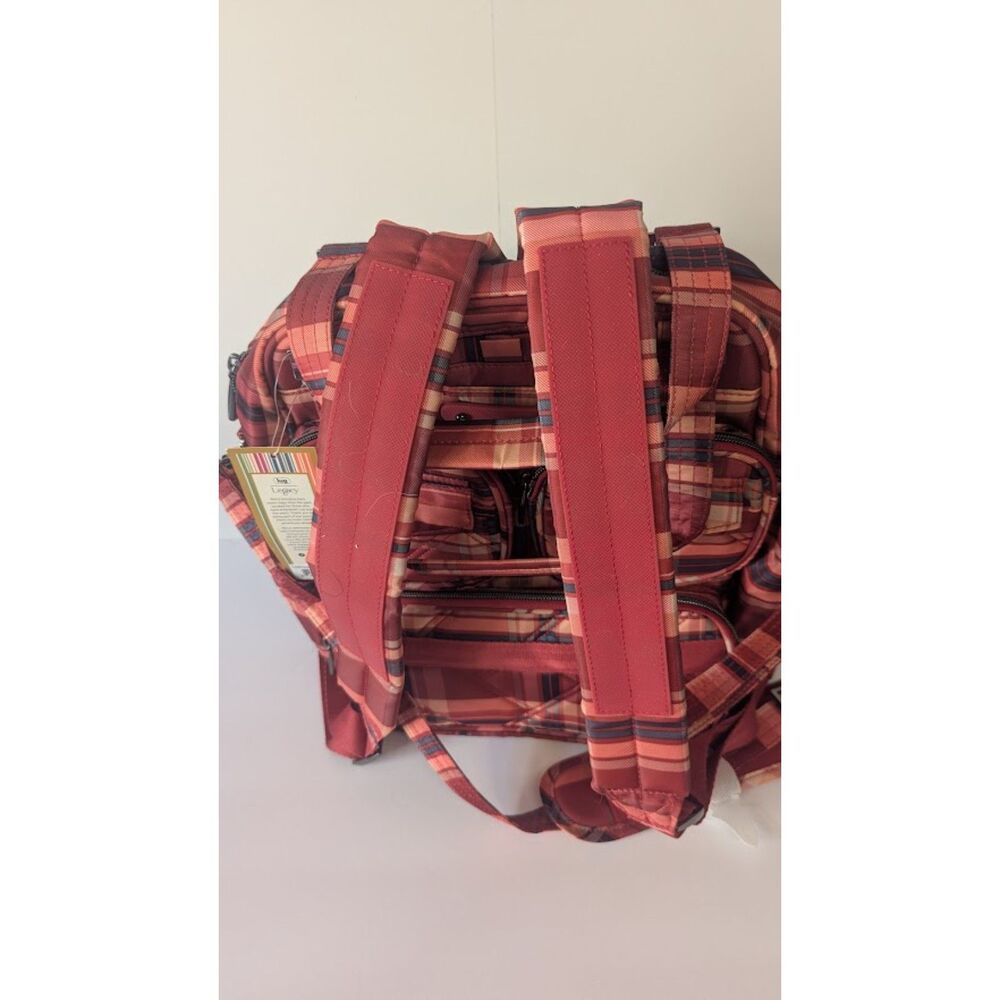 NWT Lug Mini Puddle Jumper Convertible Backpack Tote Bag Red Tempo Plaid Acorn - Picture 6 of 10